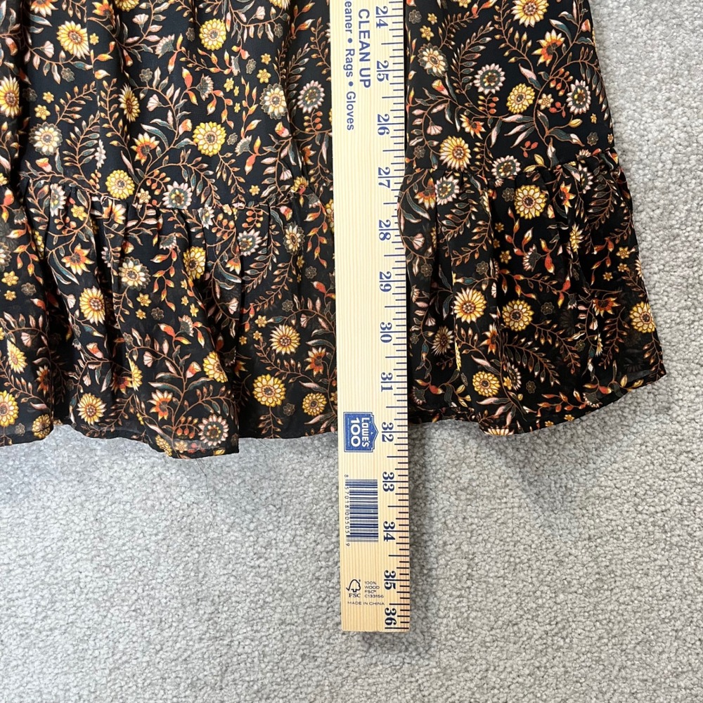 Evereve Floral Mini Dress Womens Small Black Orange Long Sleeve V-Neck - Picture 7 of 10
